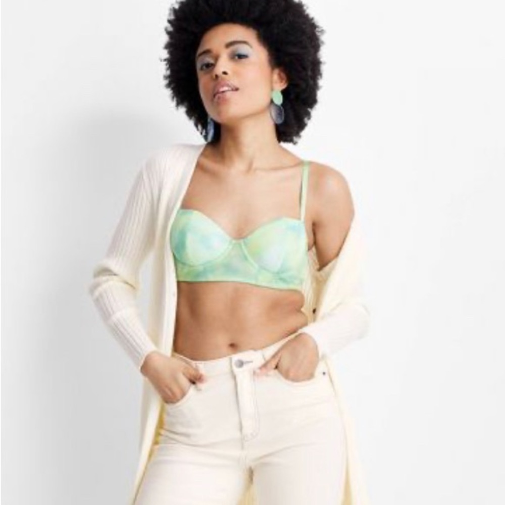 2pc set bra top with mesh over lay green and blue